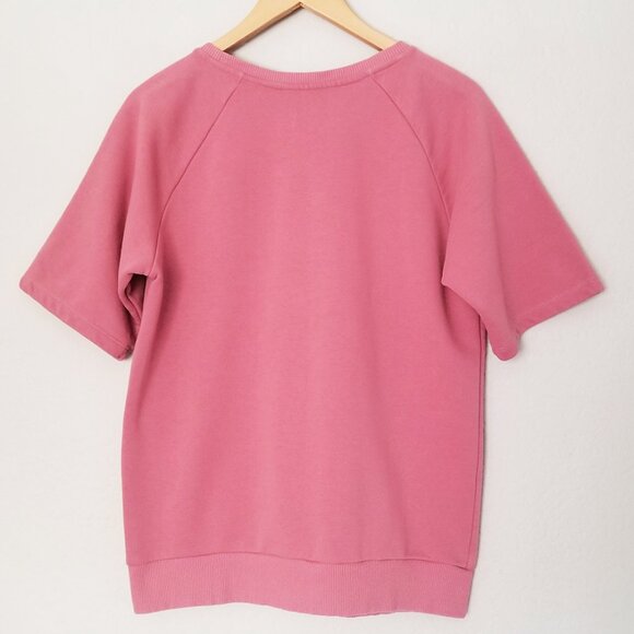 Armani Exchange Short Sleeve Crewneck Sweatshirt M Snap Button Side Pink Lounge - Picture 3 of 13